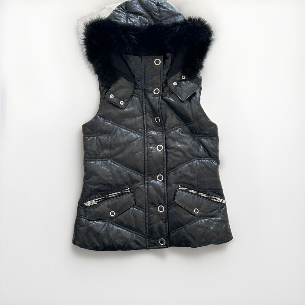 NATACHAโ & VANESSA Black Leather Puffer Vest Jacket Women's 38 (Small) LUXE $998